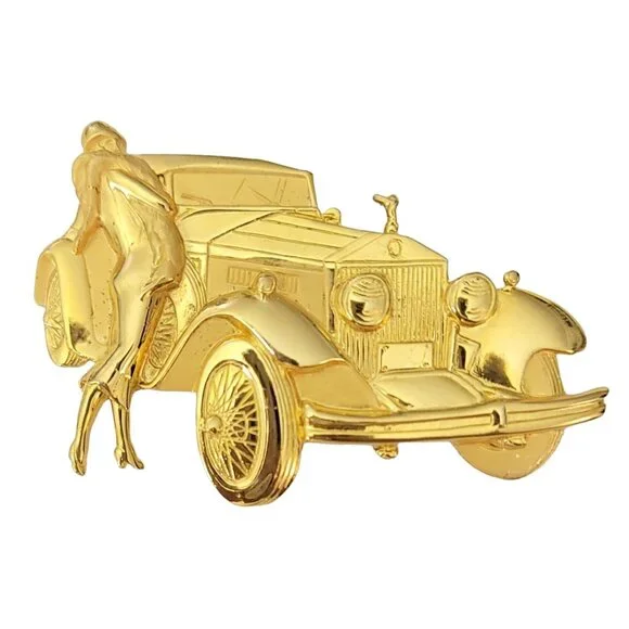 Park Lane JJ Gold Tone Elegant Lady, Rolls Royce Car Brooch, Signed - Picture 9 of 9